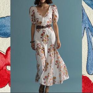 Alix of Bohemia Bianca Belle Hand-Printed Floral Midi Dress Size M